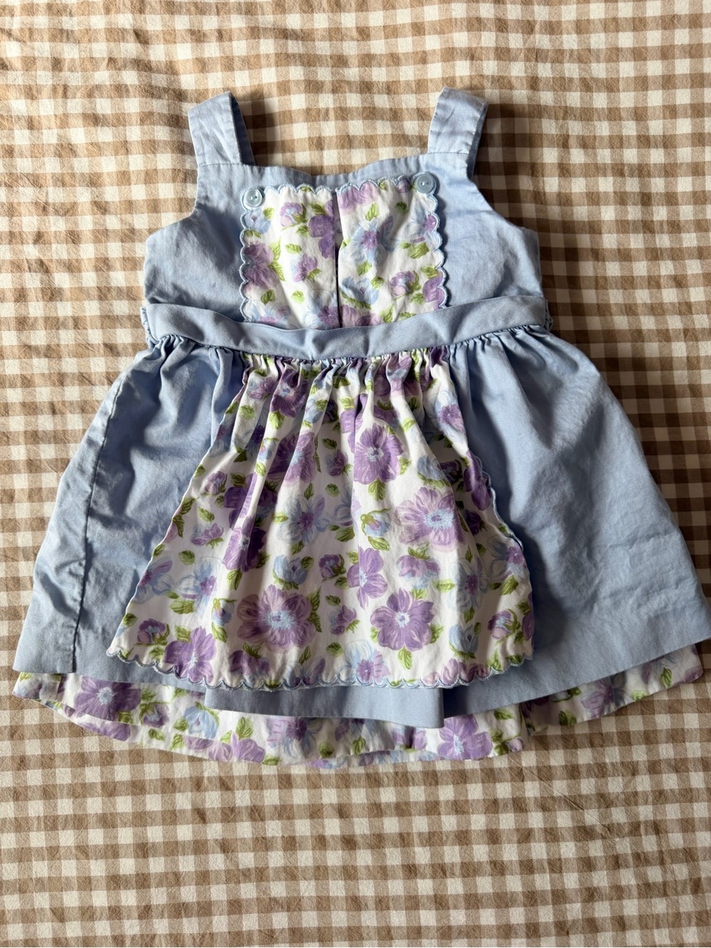 Janie and Jack Light Blue Dress with Lavender Floral Apron